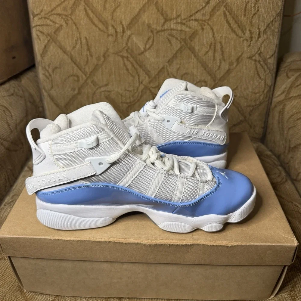 Nike Air Jordan 6 Rings UNC White Blue Ice CW7037-10 Men's Size 8.5 Sneakers
